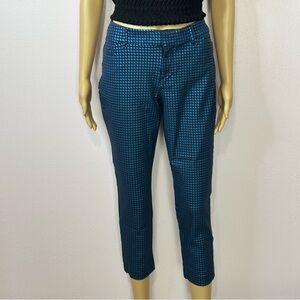 Metallic Blue & Black  Checked Cropped Pants